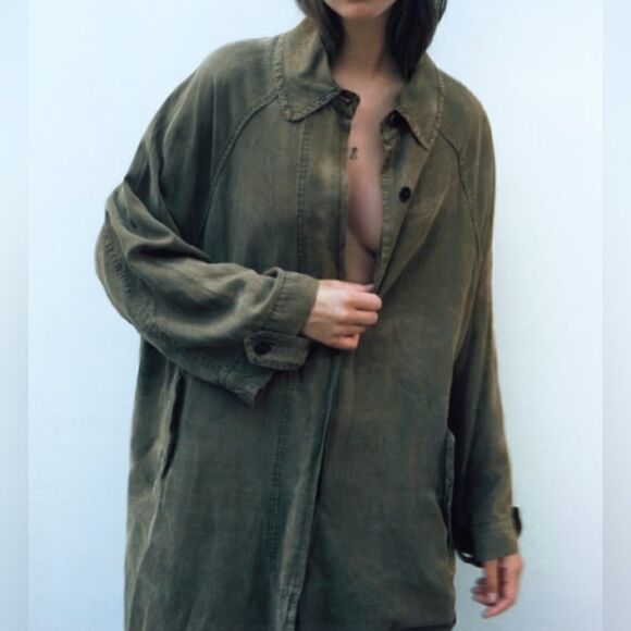 ZARA ZW COLLECTION WASHED LYOCELL TRENCH - Picture 7 of 16